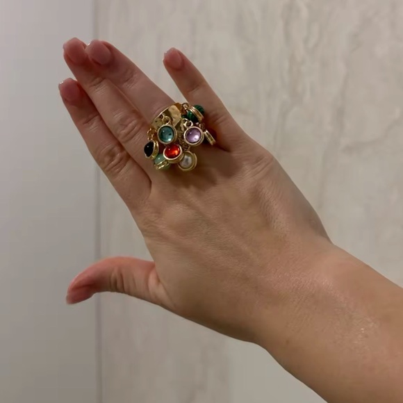 Colorful Natural Stone Fringe Ring - Picture 2 of 15